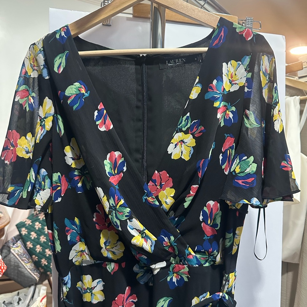 Ralph Lauren Black Floral Midi Dress - Picture 6 of 8